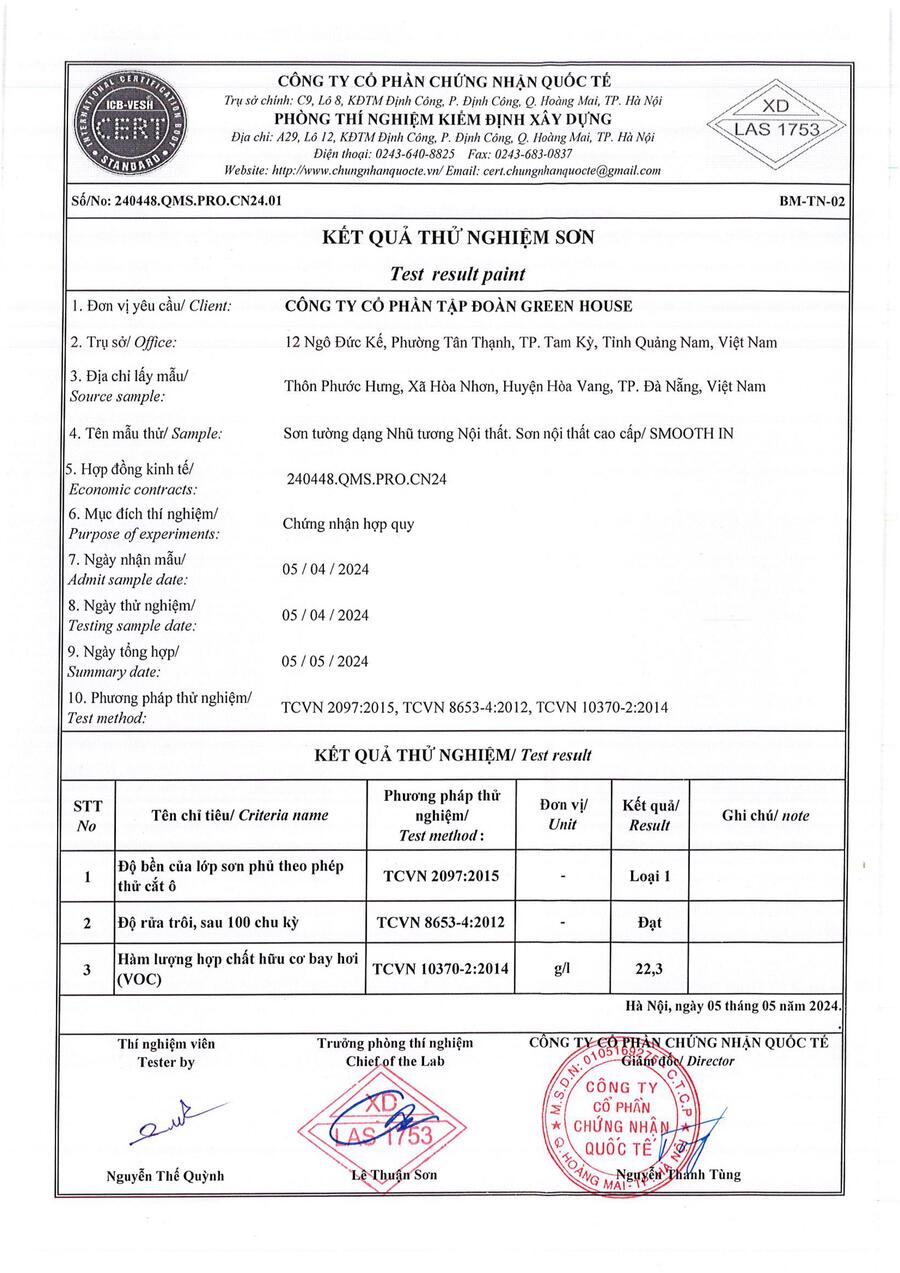 đề thí nghiệm sơn greenhouse